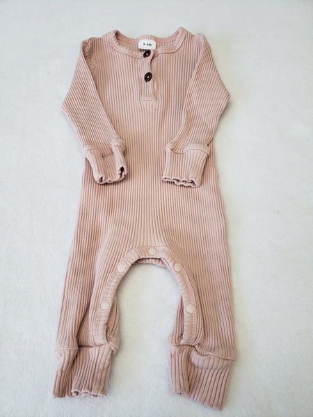Pale Pink Ribbed Knit Romper