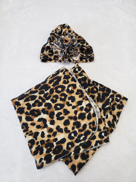 Leopard Print Blanket and Hat