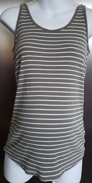 Motherhood Maternity Army Green Stripe Ribbed Knit Tank Top