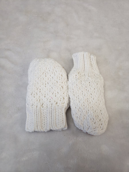 White Knit Fleece Lined Mittens