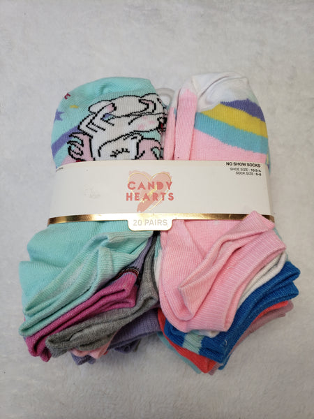 Candy Hearts No Show Socks- 20 in package