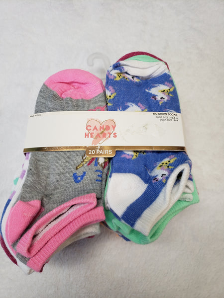 Candy Hearts No Show Socks- 20 in a package