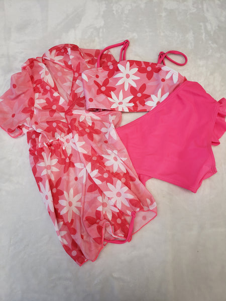 Pink Print 2pc Bathing Suit with Coverup